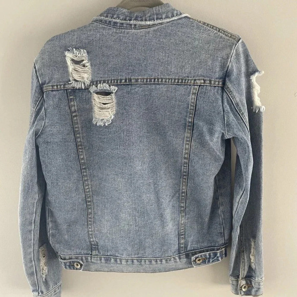 Womens Distressed Denim Jacket - Light Blue Size XS - Picture 6 of 9